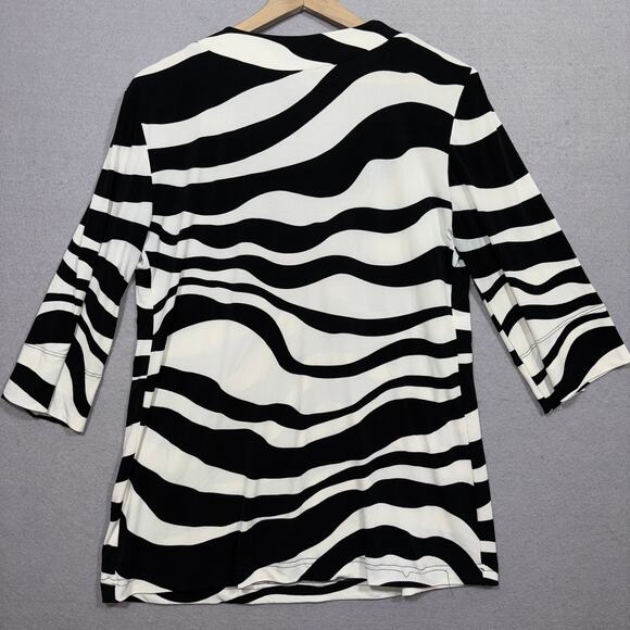 Bisou Bisou Zebra Print Blouse 14 Beaded Neck Glam Rock Bold Statement Top - Picture 2 of 8